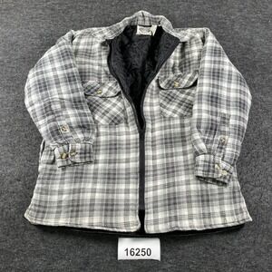 Bay Trading Flannel Shirt Jacket Mens Medium Gray White Plaid Cotton Outerwear